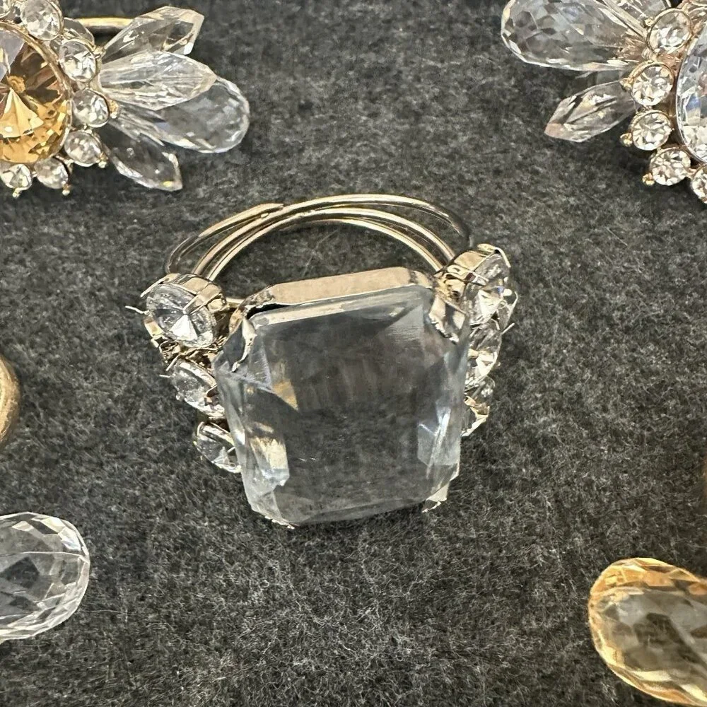 Set Of Five Rhinestone Napkin Rings Gold Silver Crystal Yellow READ‎
